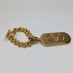 Vintage Valentino Gold Tone Key Ring Chain With Logo